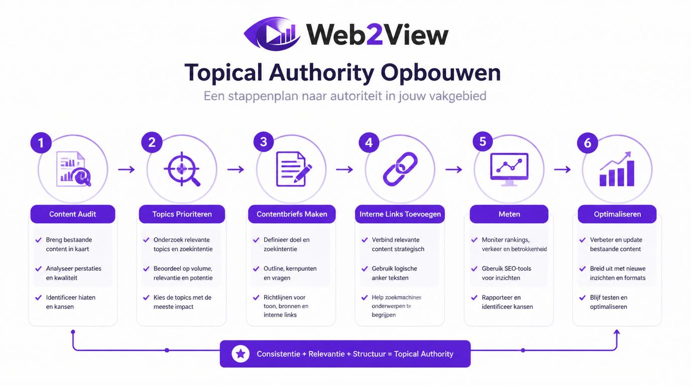 stappenplan voor topical authority opbouwen met content audit topic prioritering interne links en optimalisatie